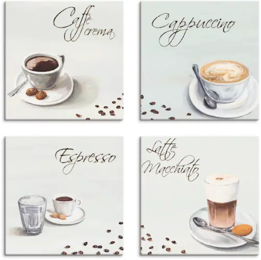 Artland Leinwandbild "Cappuccino Espresso Latte Macchiato", Getränke, (4 St günstig online kaufen