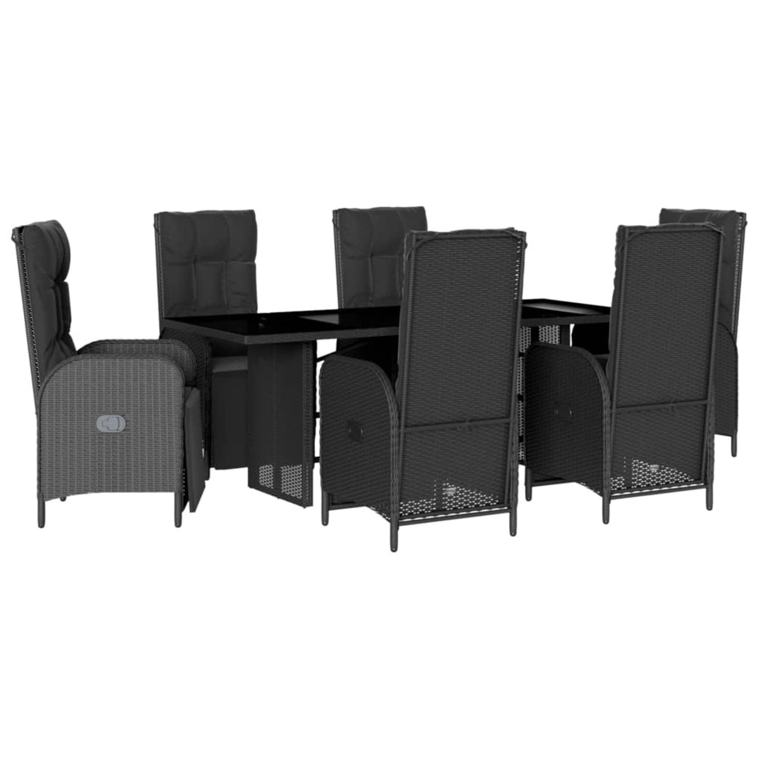 vidaXL 7-Tlg Garten-Essgruppe mit Kissen Schwarz Poly Rattan 3213530 günstig online kaufen