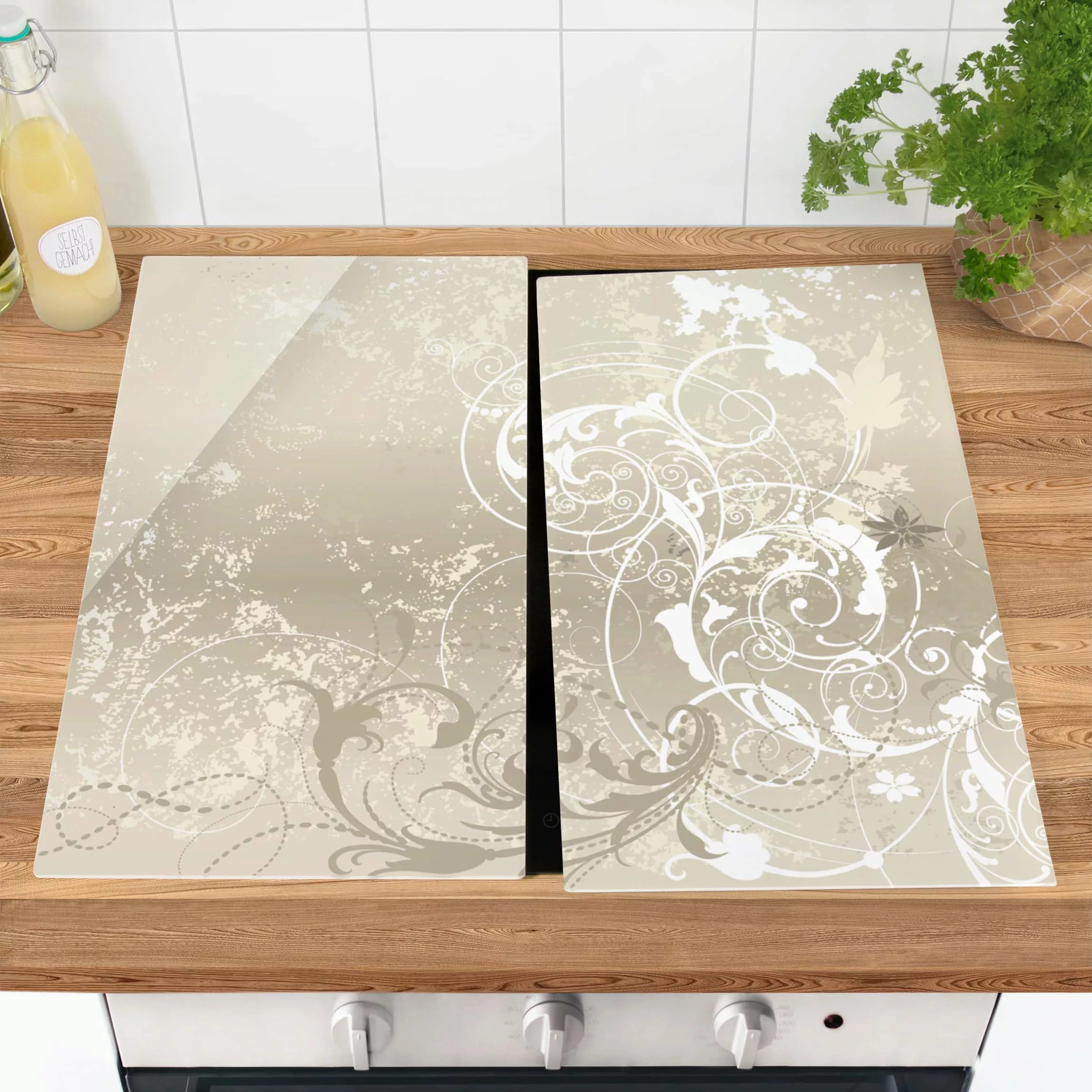 2-teilige Herdabdeckplatte Glas Muster & Textur Perlmutt Ornament Design günstig online kaufen