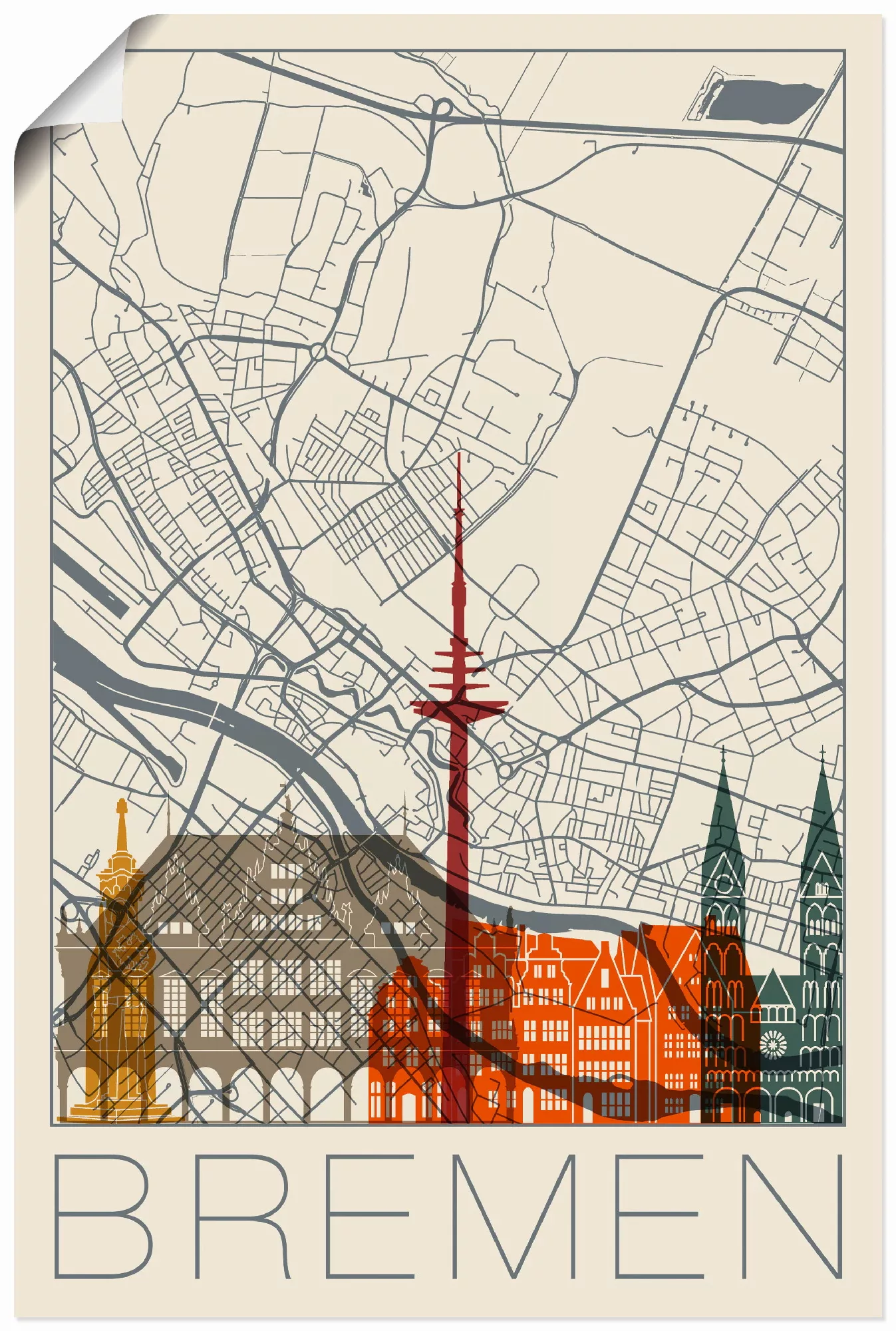 Artland Wandbild »Retro Karte Bremen«, Deutschland, (1 St.), als Alubild, O günstig online kaufen