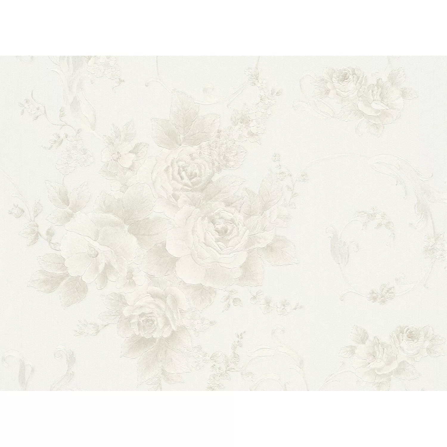 Bricoflor Vlies Rosentapete in Creme Silber Weiße Vliestapete mit Blumen im günstig online kaufen