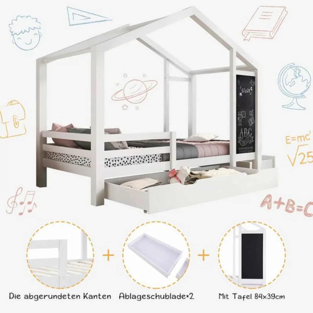 SOFTWEARY Kinderbett Hausbett mit Lattenrost und 2 Schubladen (90x200 cm), günstig online kaufen