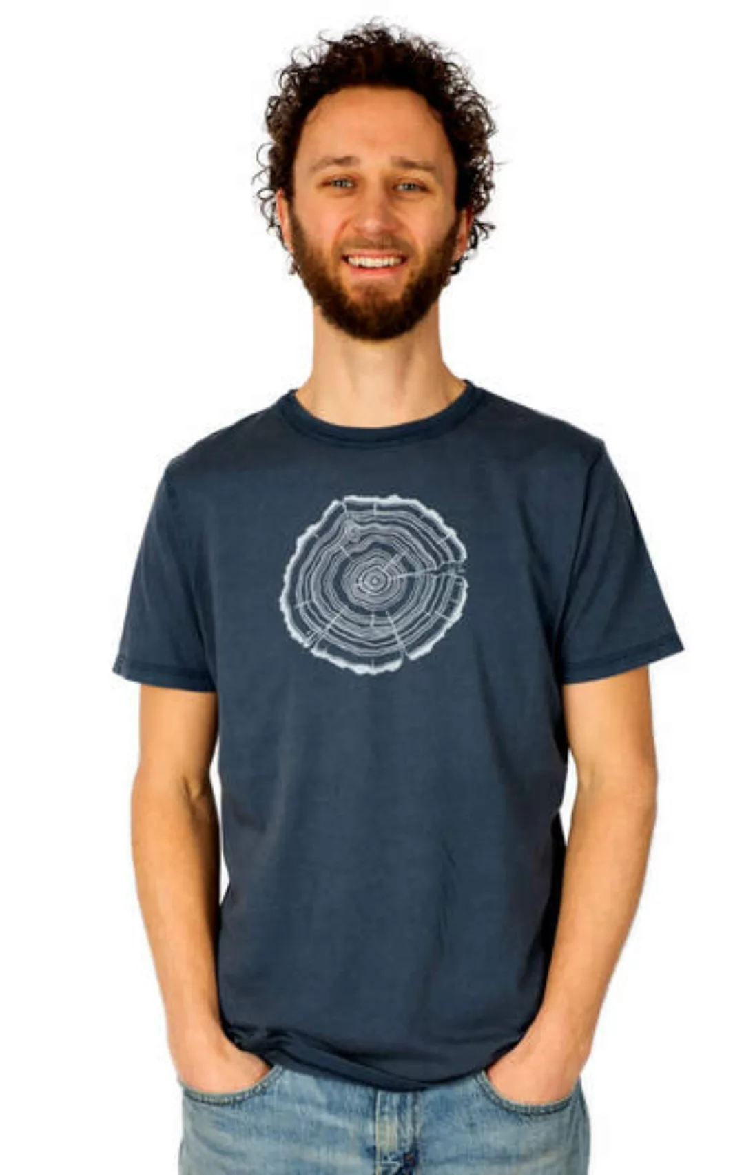 Shirt Aus Biobaumwolle Fairwear Für Herren "Treeslice" In Washed White/blue günstig online kaufen