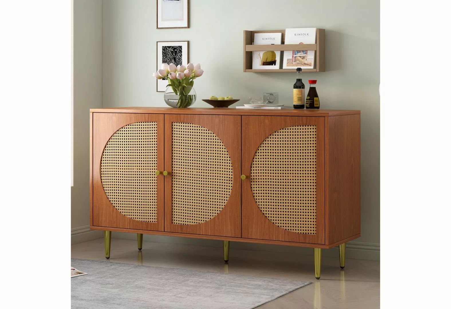 Odikalo Schuhschrank Sideboard Kommode Highboard Schrank Metallgriff Rattan günstig online kaufen