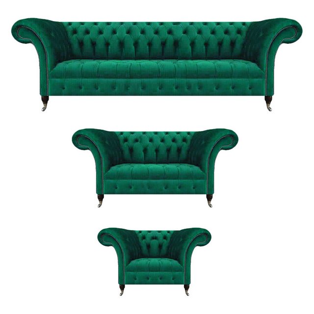 JVmoebel Chesterfield-Sofa Komplett Set 3tlg Chesterfield Garnitur Sitz Möb günstig online kaufen