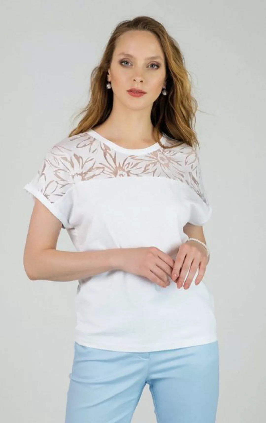 Passioni T-Shirt Weißes Sommershirt mit Blumen Spitze günstig online kaufen