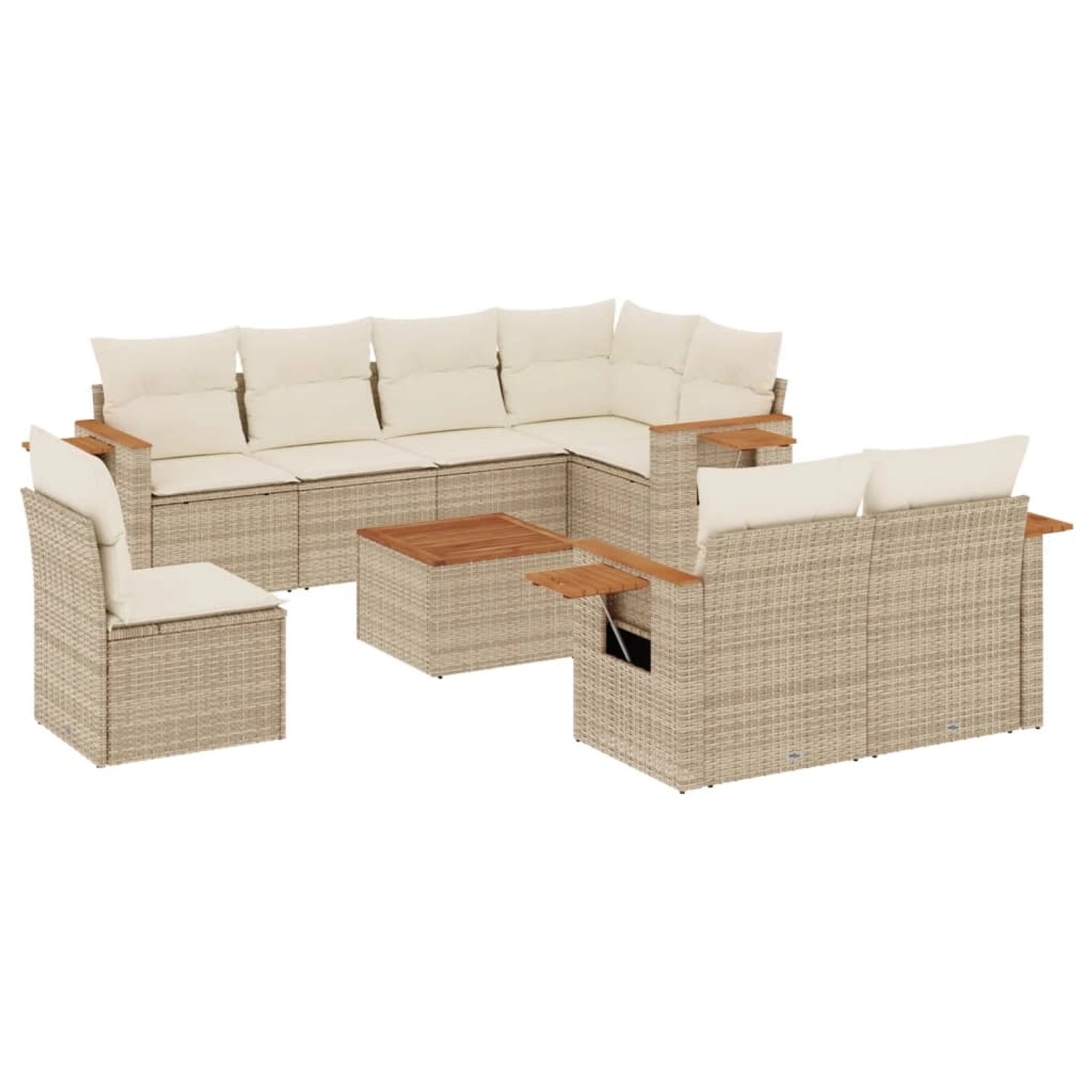 vidaXL 9-Tlg Garten-Sofagarnitur mit Kissen Beige Poly Rattan 3227010 günstig online kaufen