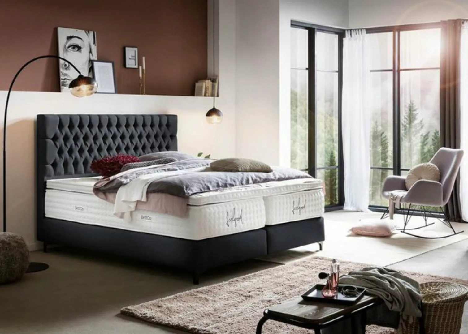 BettCo Boxspringbett Vegas (in Schwarz Webstoff, 7-St., in Schwarz Webstoff günstig online kaufen