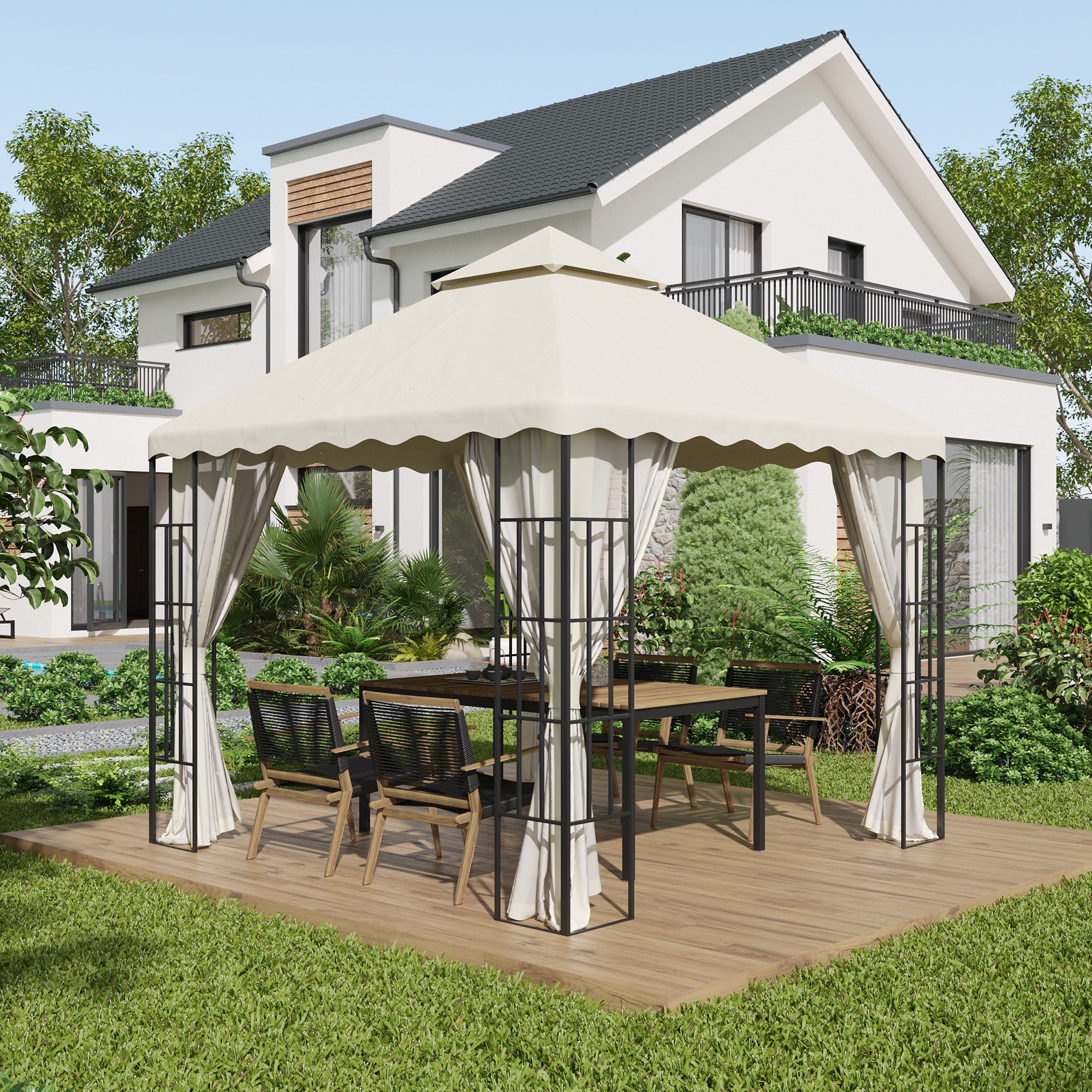 Outsunny Ersatzdach 3x3m Pavillon Dach für Garten, Doppel-Dach Ersatzbezug günstig online kaufen