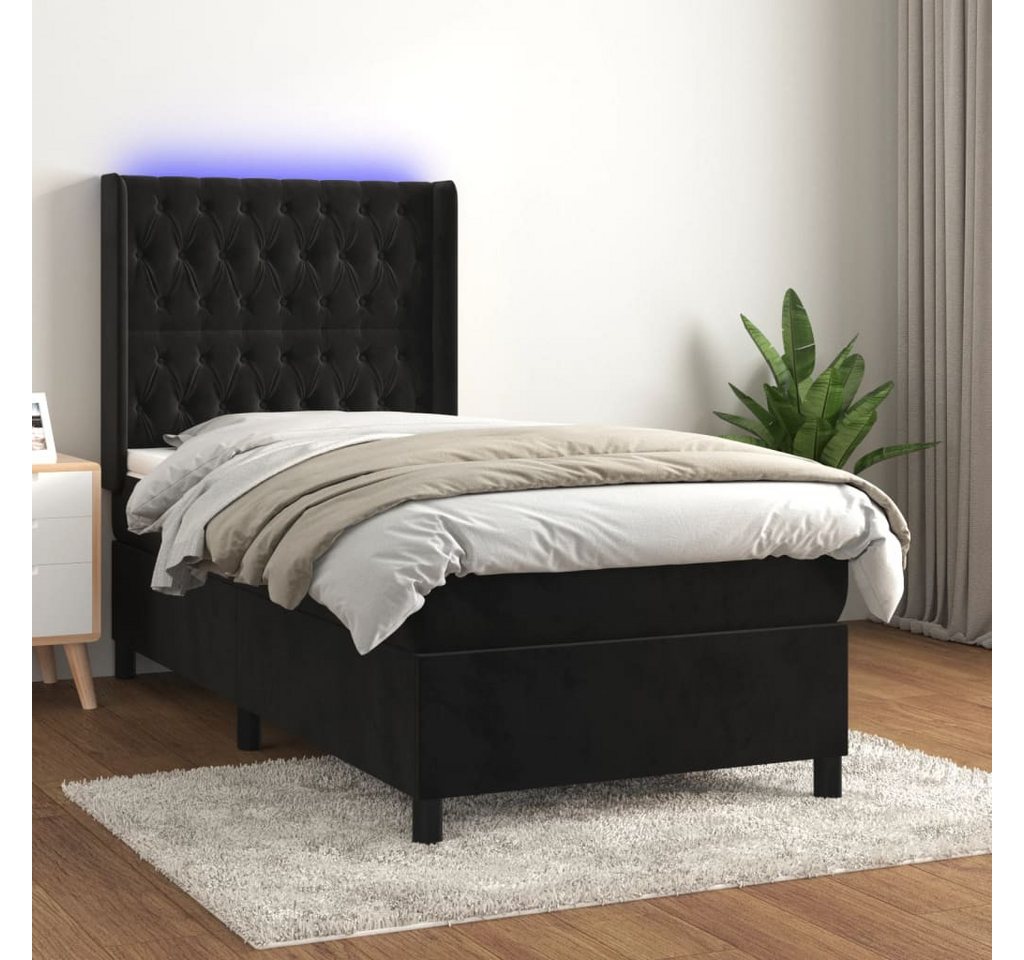 vidaXL Boxspringbett Boxspringbett mit Matratze LED Schwarz 90x200 cm Samt günstig online kaufen