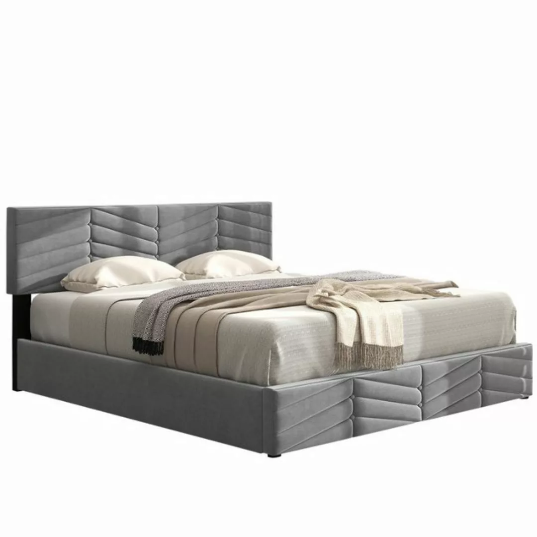 OKWISH Polsterbett Doppelbett Stauraumbett (160 x 200,Grau mit Lattenrost o günstig online kaufen