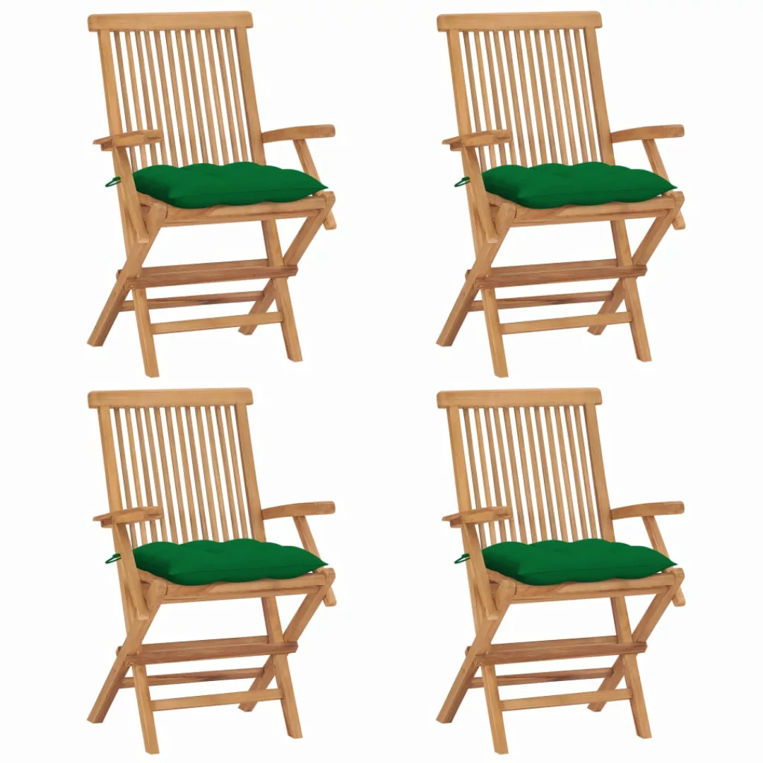 Gartenstühle Mit Grünen Kissen 4 Stk. Massivholz Teak günstig online kaufen