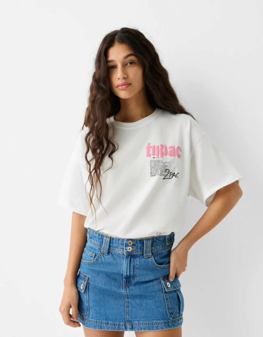 Bershka T-Shirt Tupac Mit Print Damen S Rohweiß günstig online kaufen
