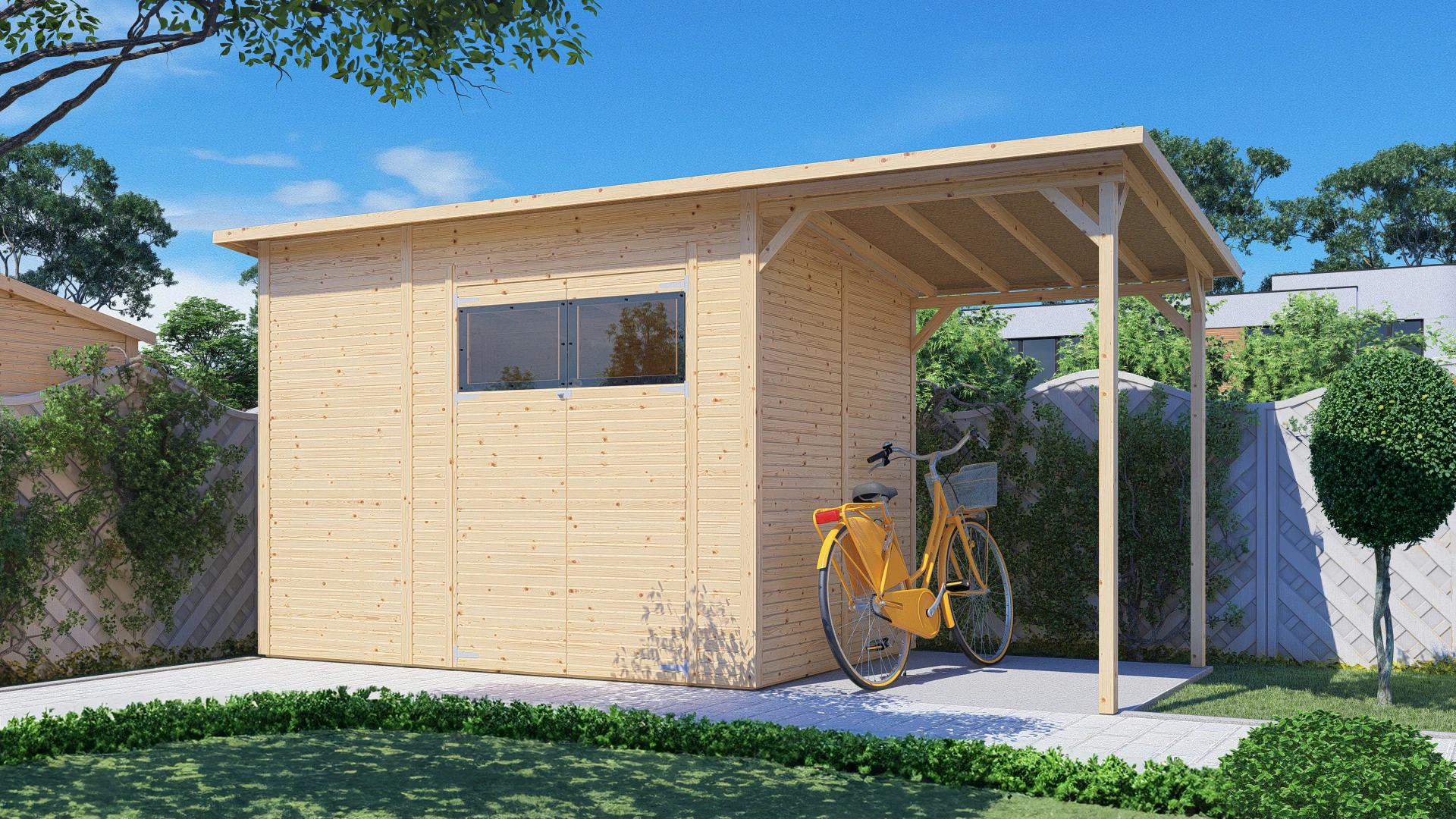 BERTILO Gartenhaus "Pent Modern 4 Plus naturbelassen", mit hohen Seitenwänd günstig online kaufen