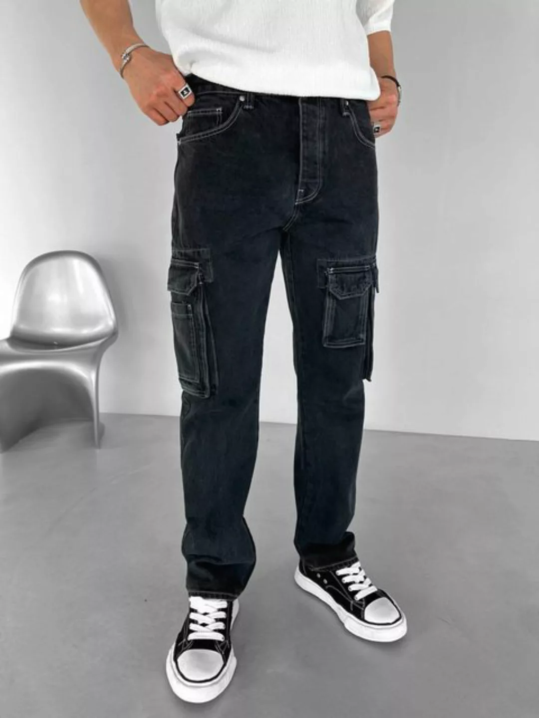 Abluka Bequeme Jeans BAGGY CARGO JEANS BLACK günstig online kaufen