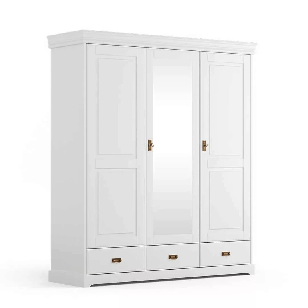 Drehtürenschrank Holzkleiderschrank mit Spiegel und drei Schubladen günstig online kaufen