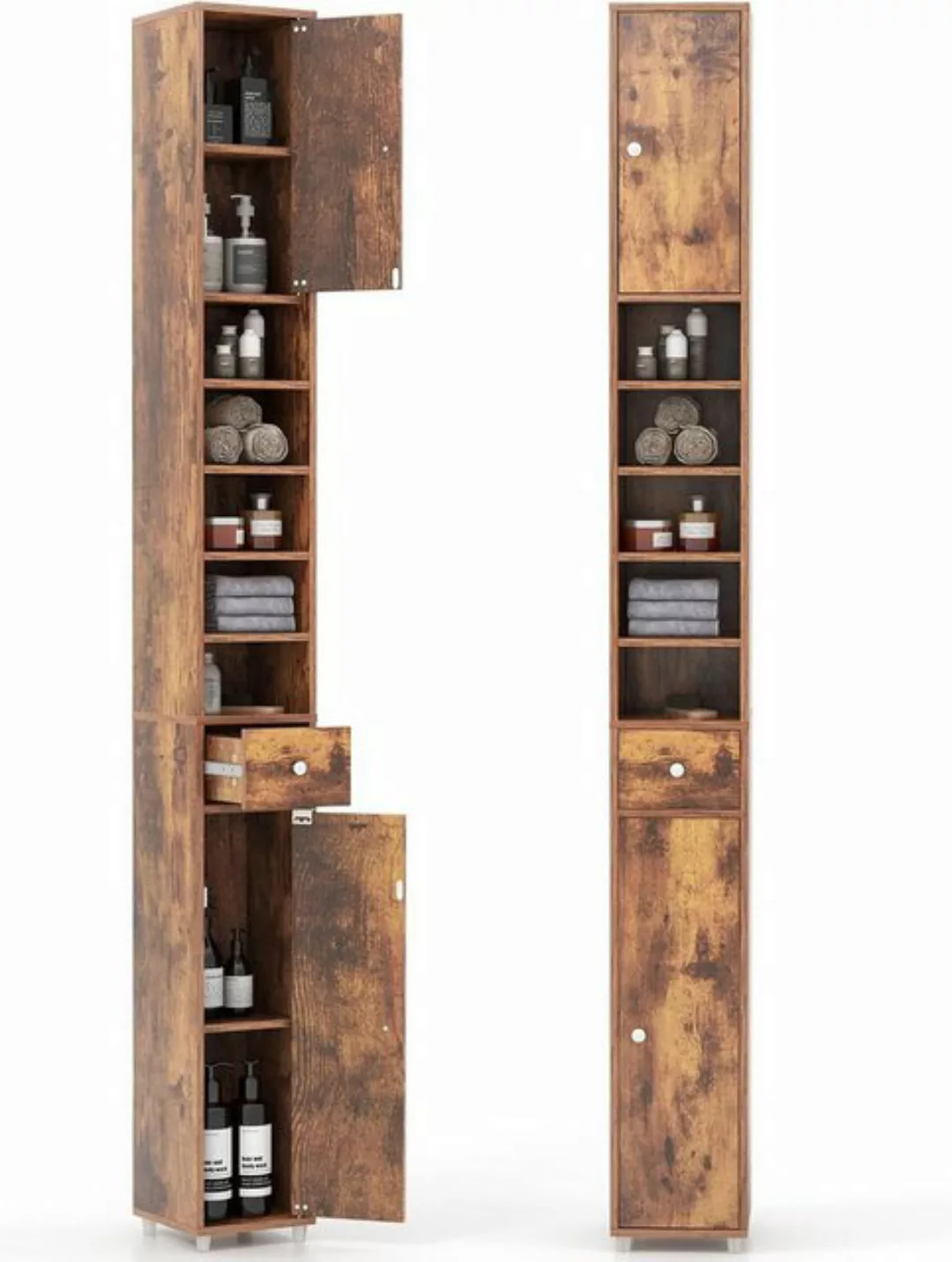 COSTWAY Hochschrank Schmal, mit Schublade, 2 Türen & Fächern, 180cm weiß günstig online kaufen