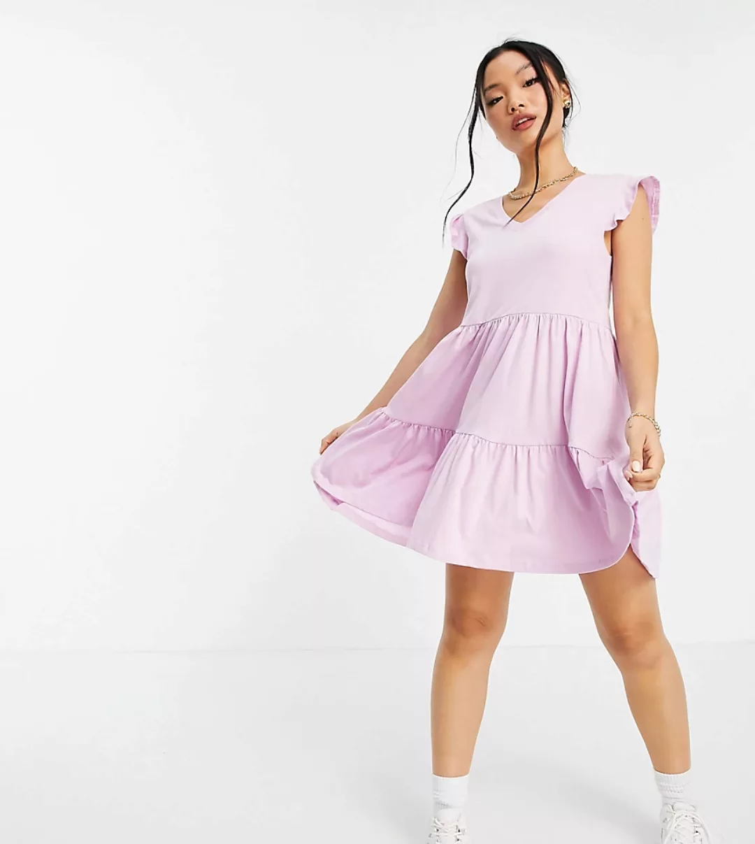 Only Petite – Mini-Hängerkleid in Rosa mit gestuftem Rock-Lila günstig online kaufen
