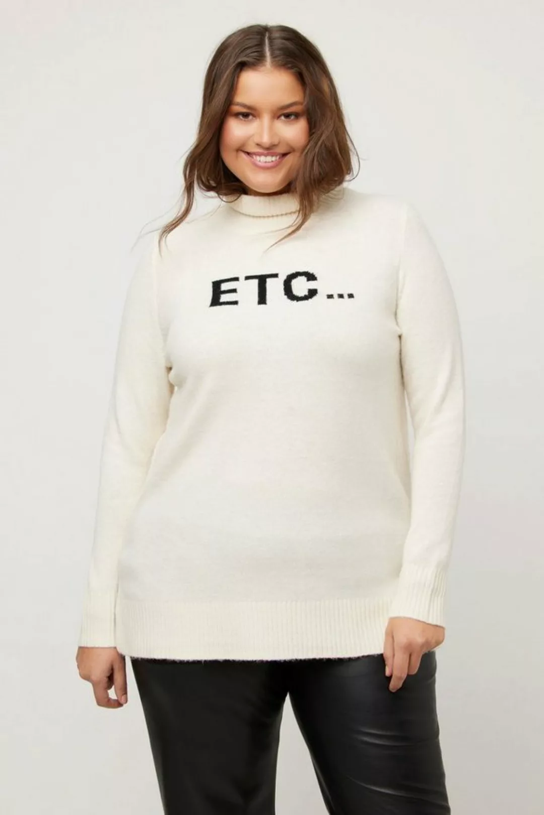 Ulla Popken Strickpullover Pullover Schriftmotiv Rollkragen Langarm günstig online kaufen