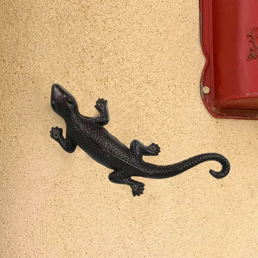 Gecko Wanddeko Eidechse Dekofigur Gusseisen Antik-Stil Braun günstig online kaufen
