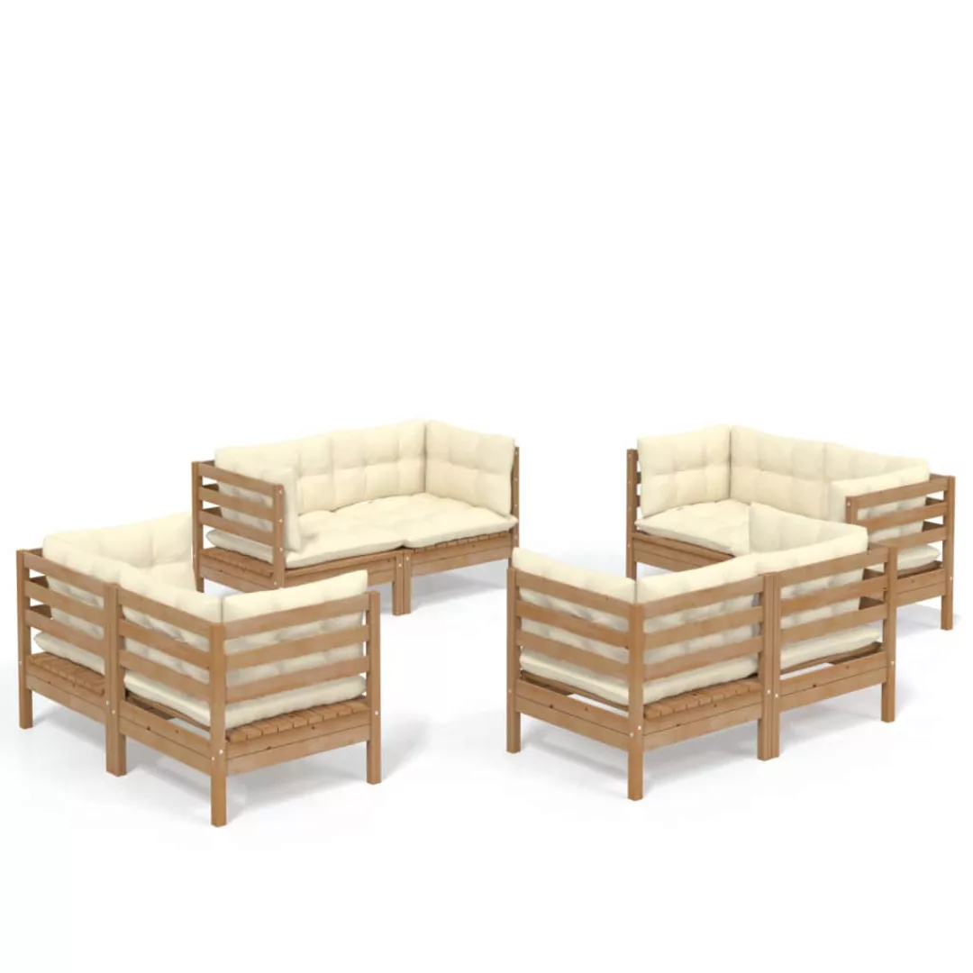 8-tlg. Garten-lounge-set Mit Creme Kissen Kiefernholz günstig online kaufen