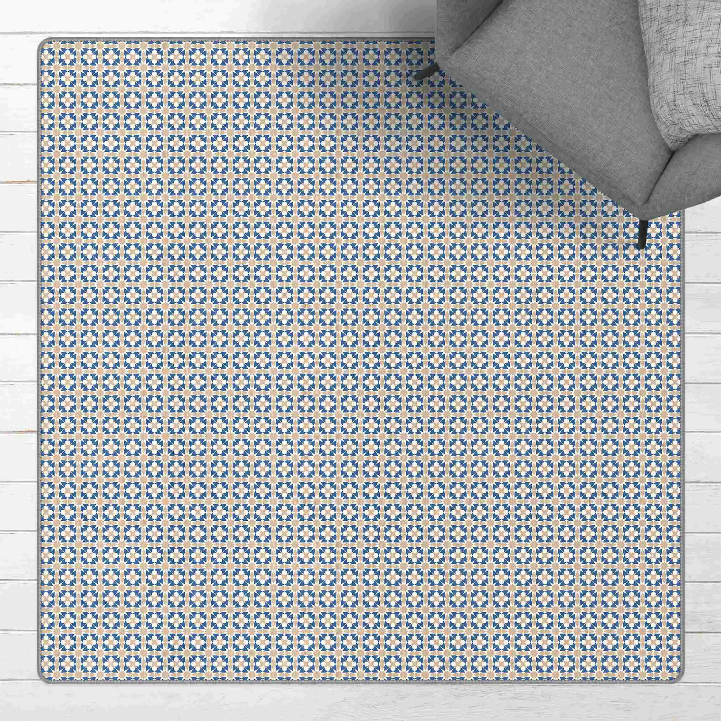 Teppich Orientalisches Muster mit blauen Sternen günstig online kaufen