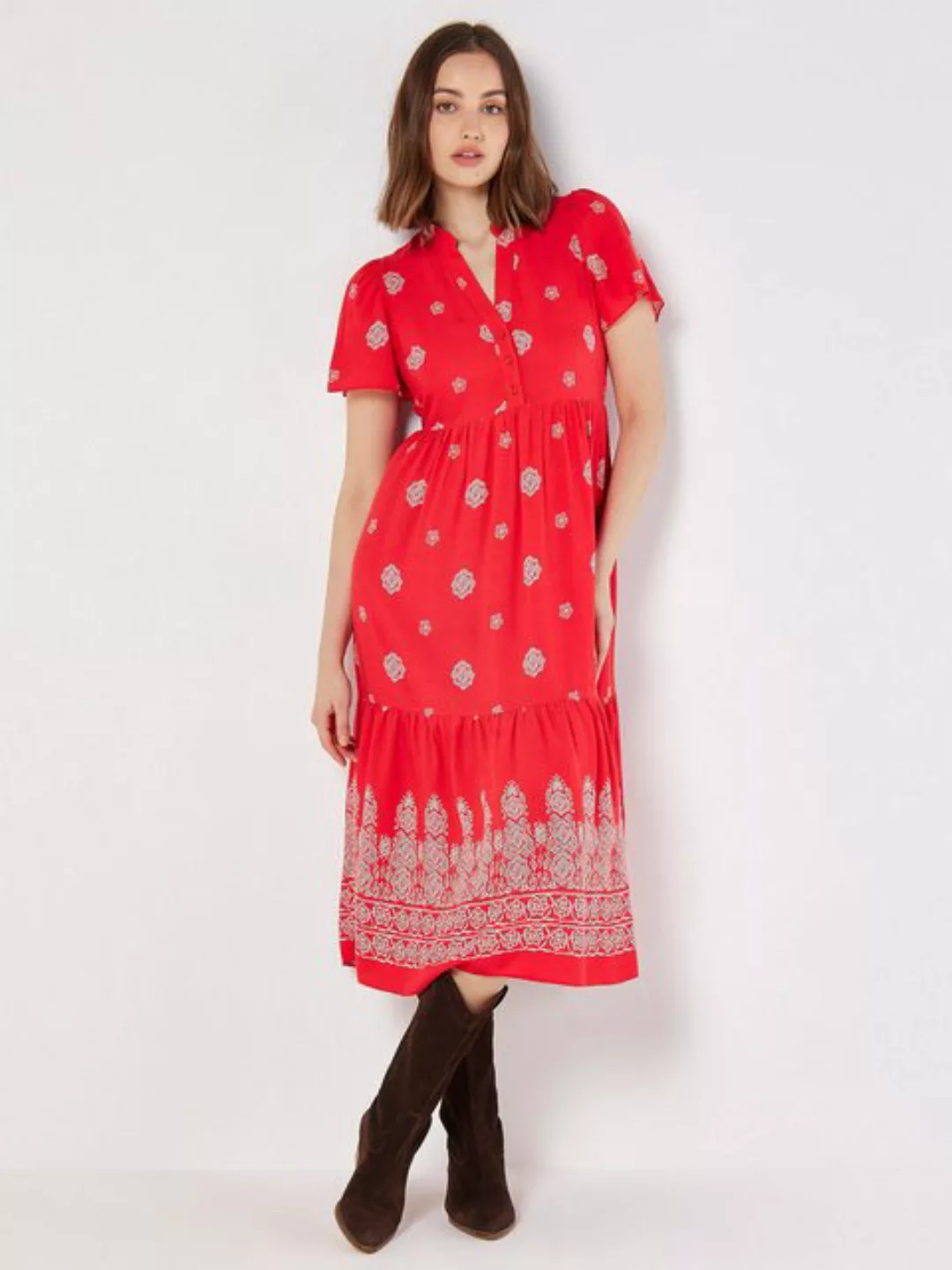 Apricot Midikleid Block Print Tiered Dress, (1-tlg) mit Knopfleiste günstig online kaufen