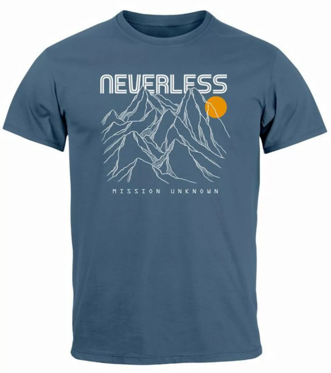 Neverless Print-Shirt Herren T-Shirt Frontprint Gebirge Line-Art Printshirt günstig online kaufen