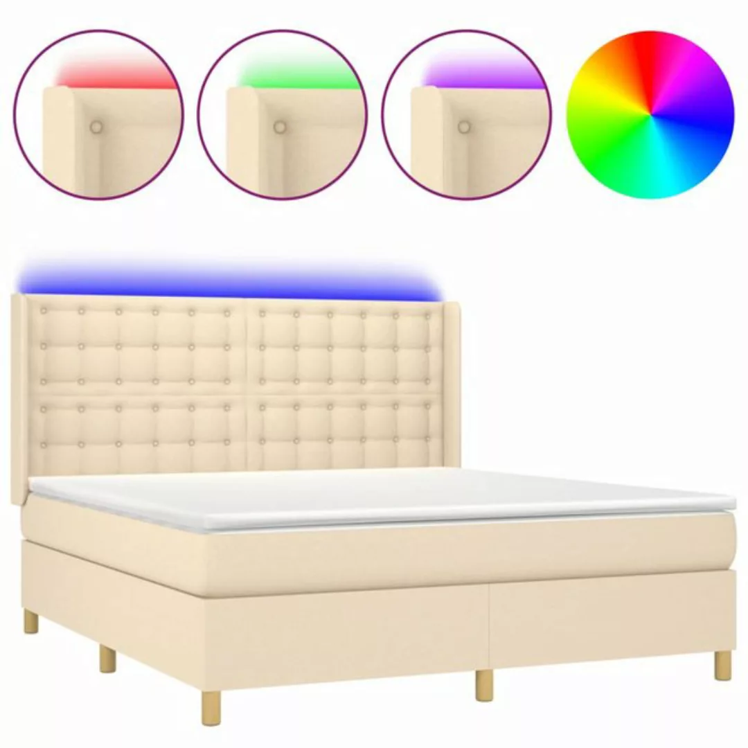 vidaXL Boxspringbett Boxspringbett mit Matratze LED Creme 180x200 cm Stoff günstig online kaufen