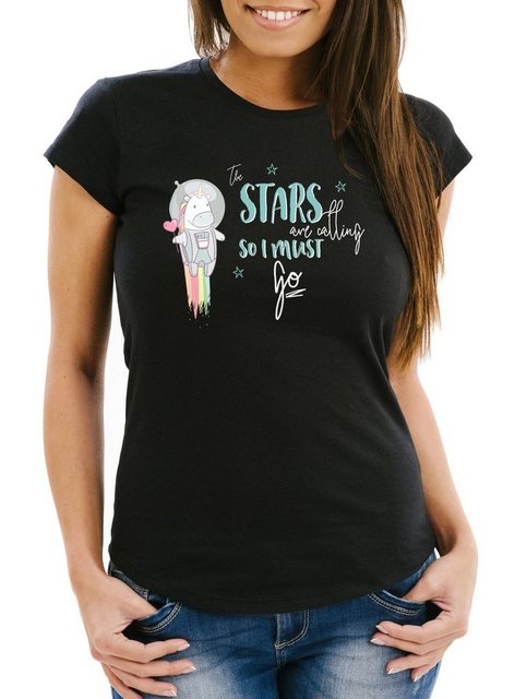 MoonWorks Print-Shirt Damen T-Shirt Astronaut Einhorn Unicorn the stars are günstig online kaufen