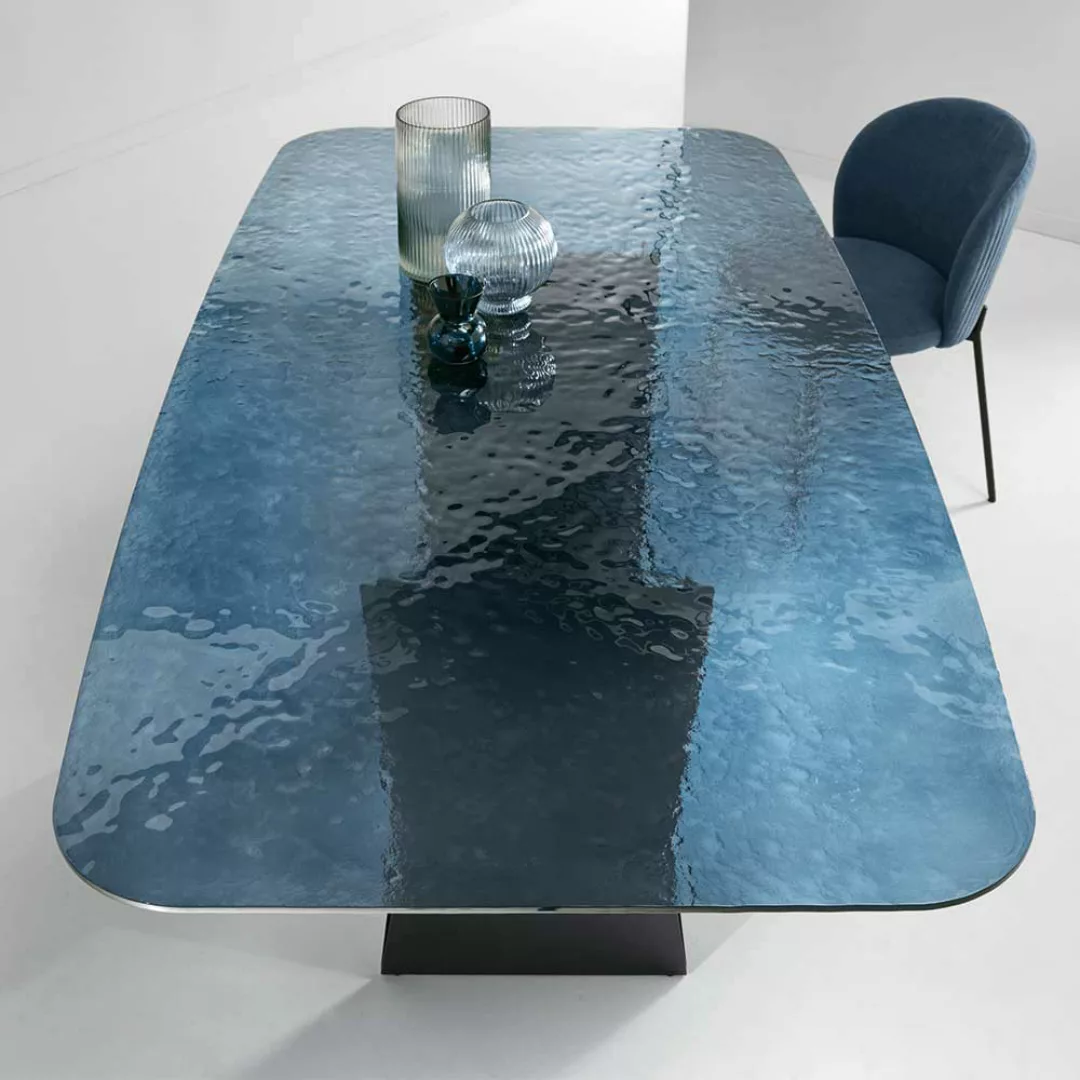 Moderner Design Esstisch mit Glasplatte Wangen Gestell günstig online kaufen