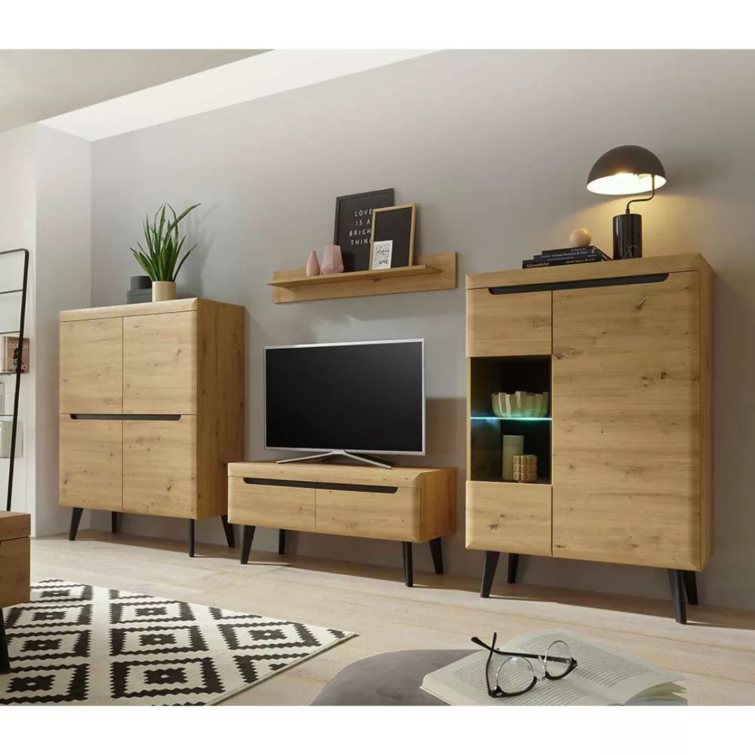 Schrankwand Wohnzimmer im Skandi Design 40 cm tief (vierteilig) günstig online kaufen