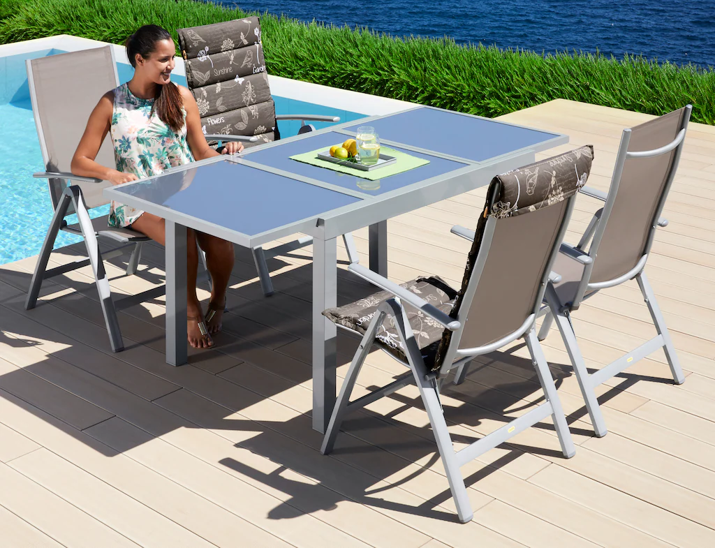 MERXX Garten-Essgruppe "Amalfi", (5 tlg.), 4 Klappsessel, Tisch ausziehbar günstig online kaufen