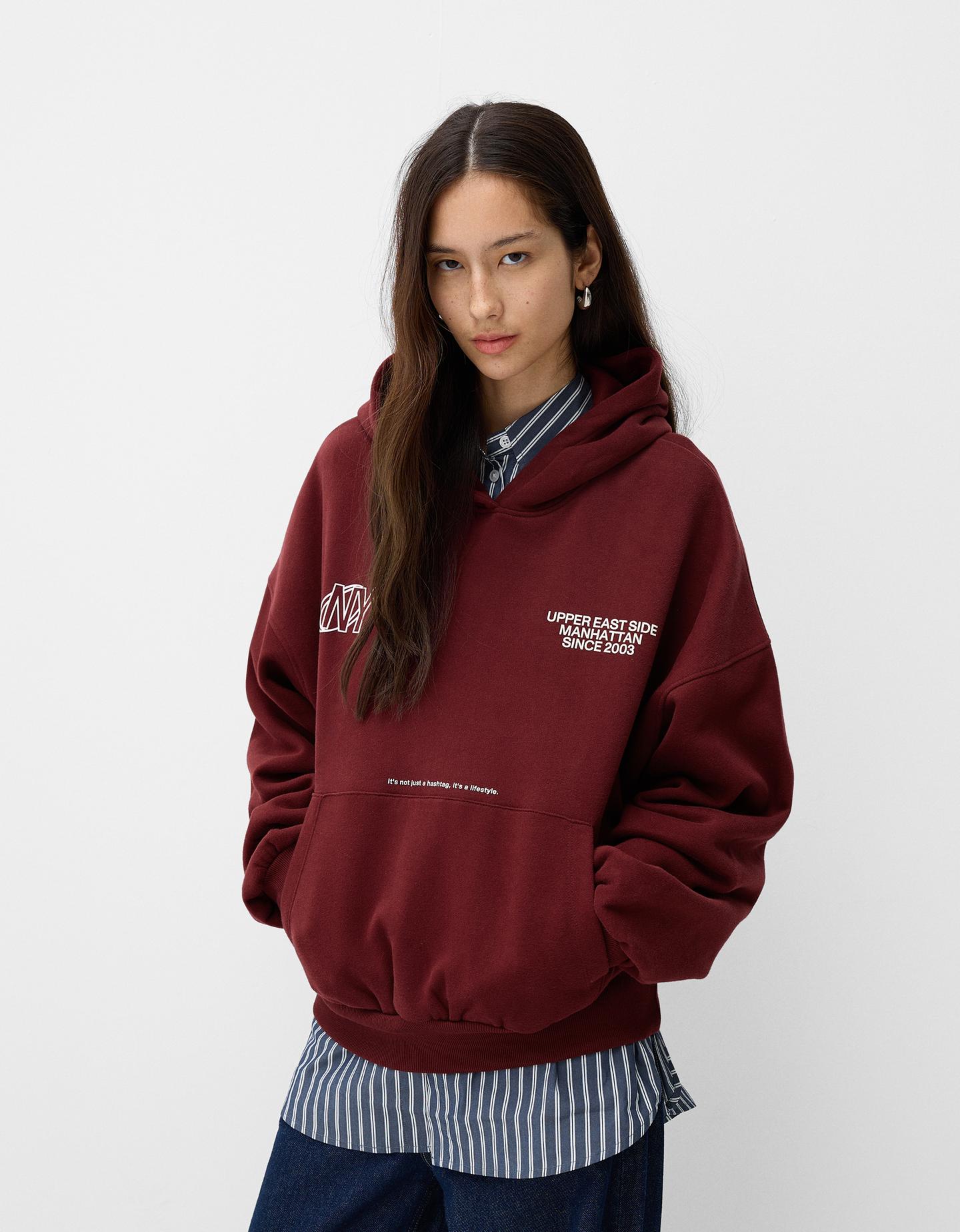 Bershka Hoodie Mit Print Damen L Bordeaux günstig online kaufen