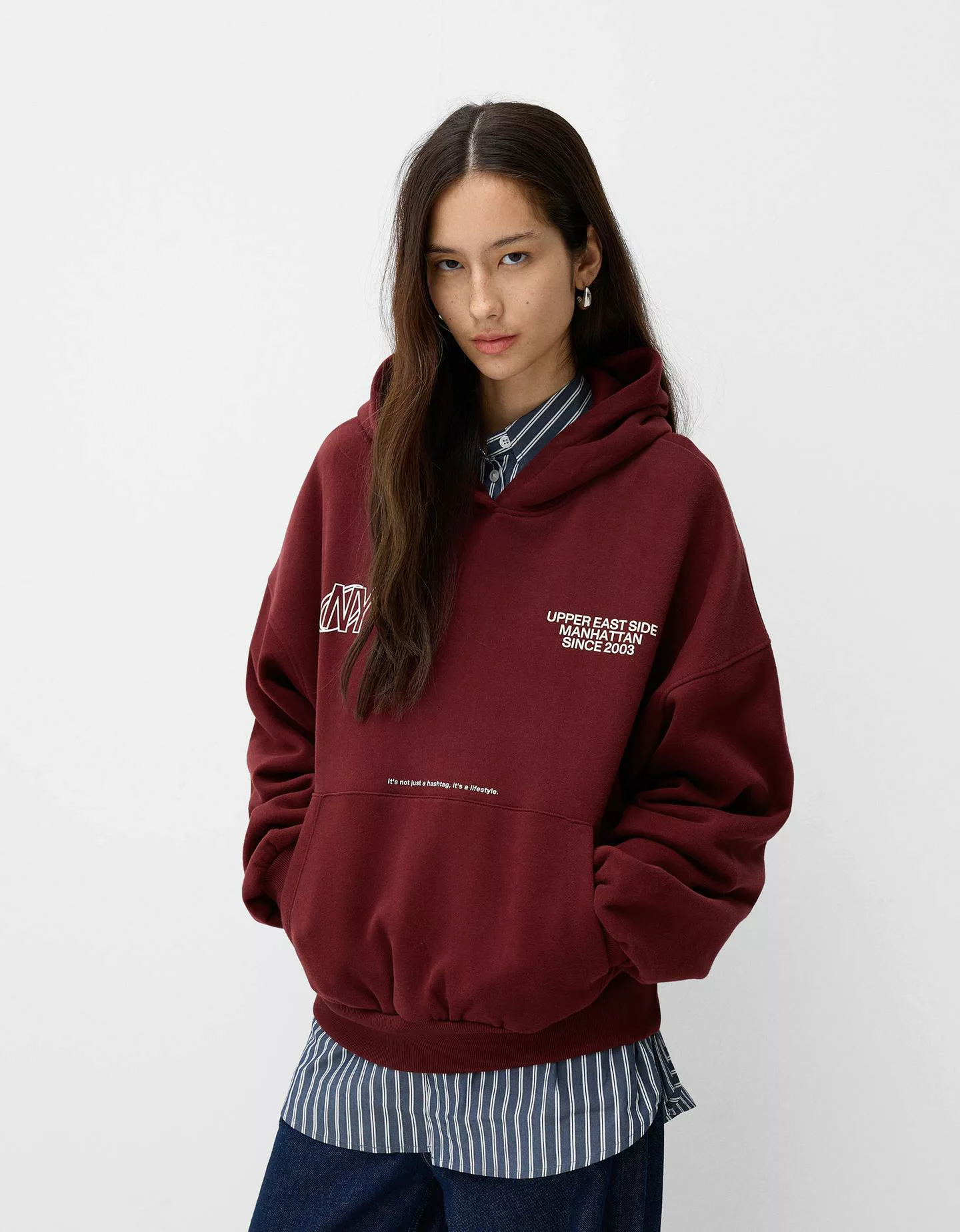 Bershka Hoodie Mit Print Damen Xs Bordeaux günstig online kaufen