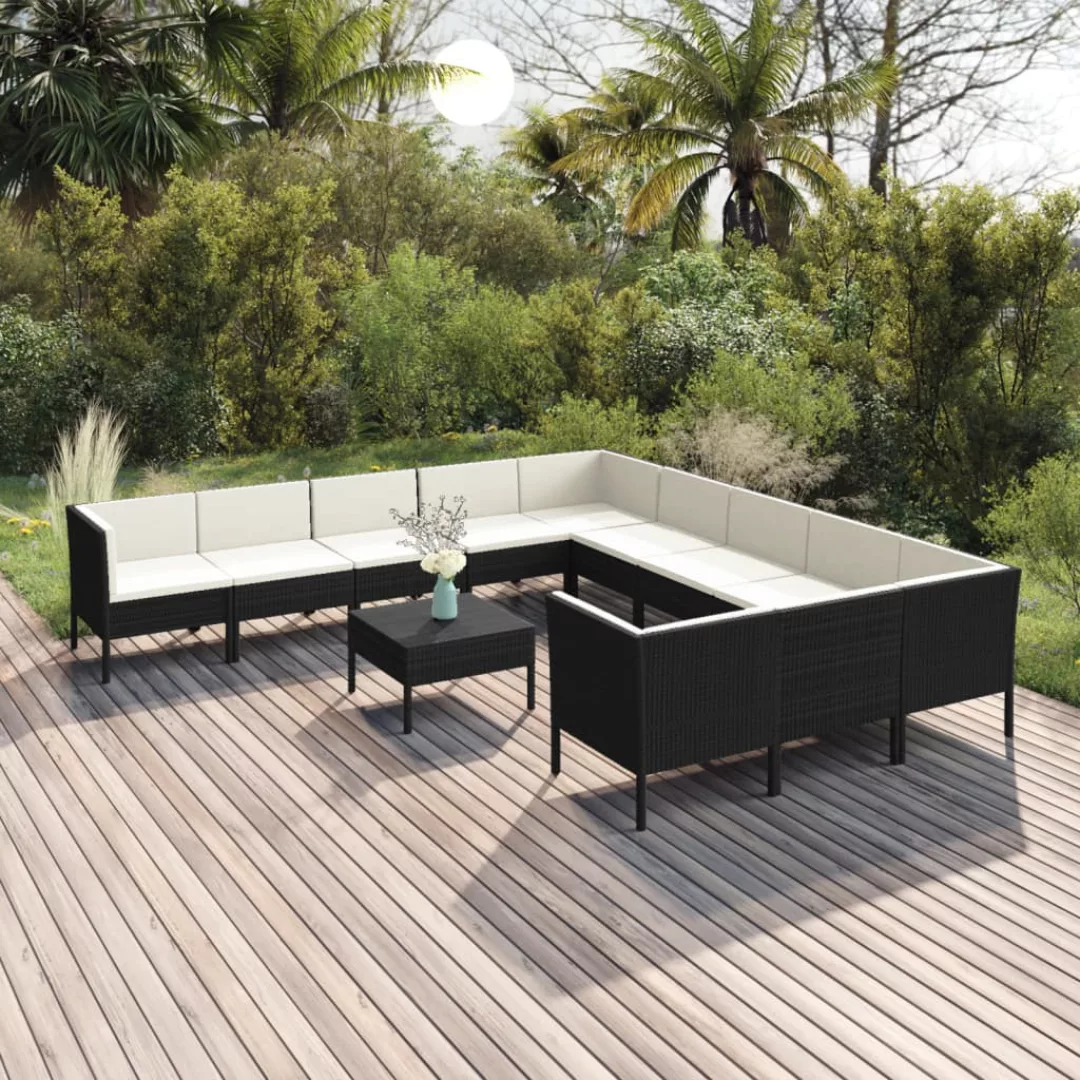 12-tlg. Garten-lounge-set Mit Auflagen Poly Rattan Schwarz günstig online kaufen