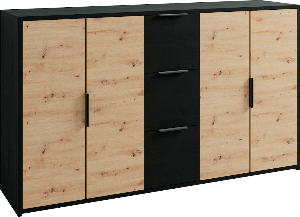 byLIVING Sideboard "Rimini", Melamin Eiche schwarz und Artisan Eiche, 3 Sch günstig online kaufen