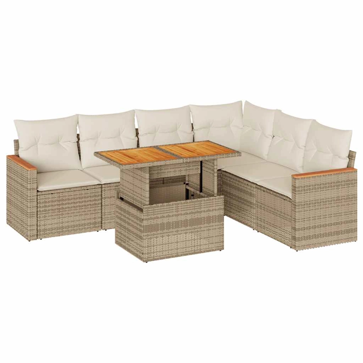 vidaXL 7-Tlg Garten-Sofagarnitur mit Kissen Beige Poly Rattan Akazie 332749 günstig online kaufen