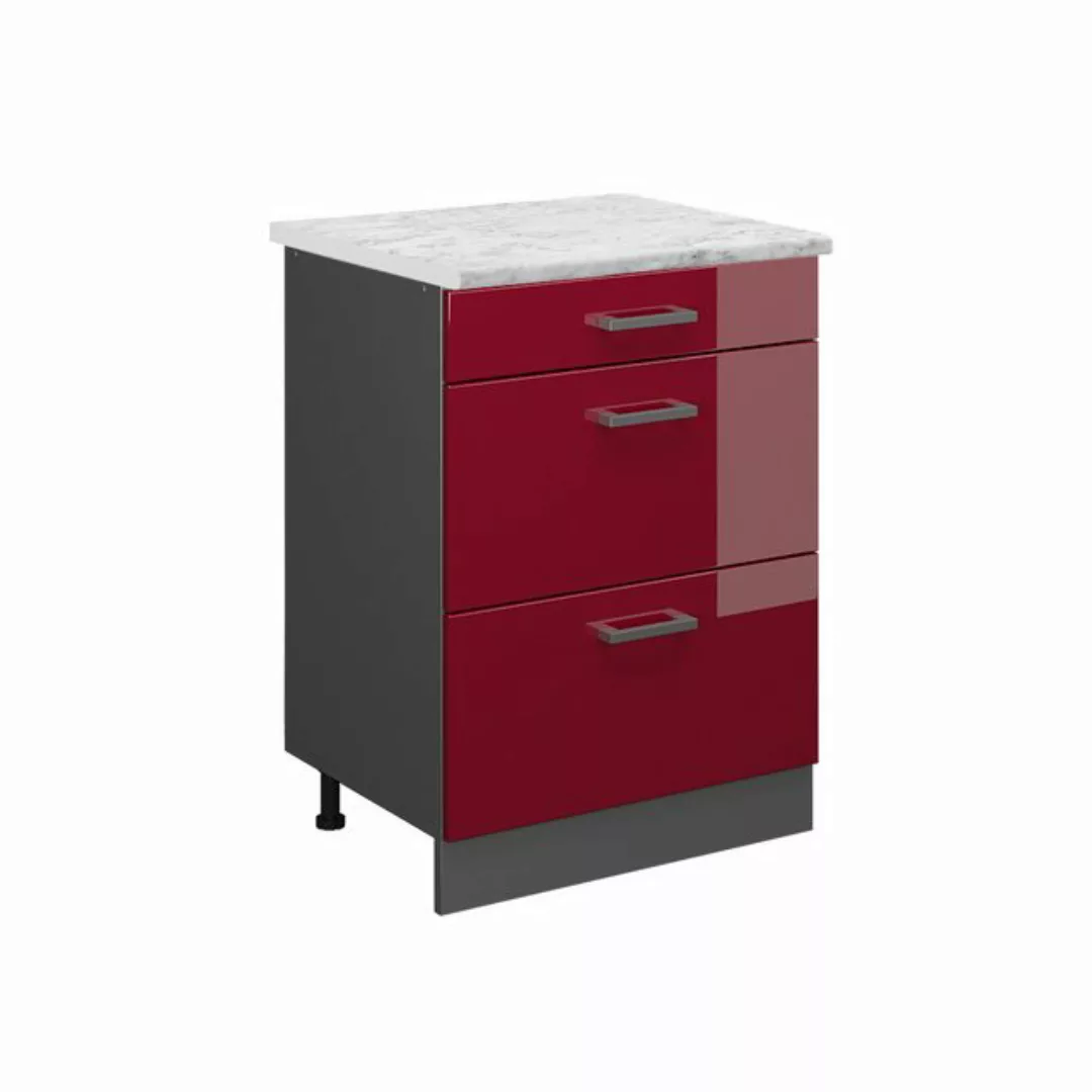 Vicco Unterschrank R-Line, Bordeaux Hochglanz/Anthrazit, 60 cm AP Marmor günstig online kaufen