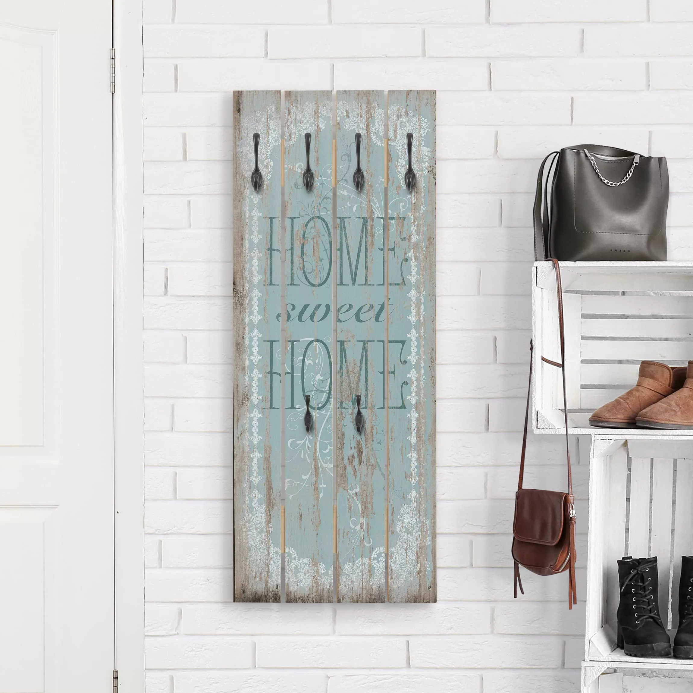 Wandgarderobe Holzpalette Spruch Sweet Home günstig online kaufen