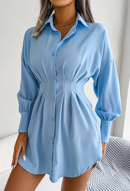 CHENIN Shirtkleid Lässiges, asymmetrisches Kleid mit Ballonärmeln und Taill günstig online kaufen