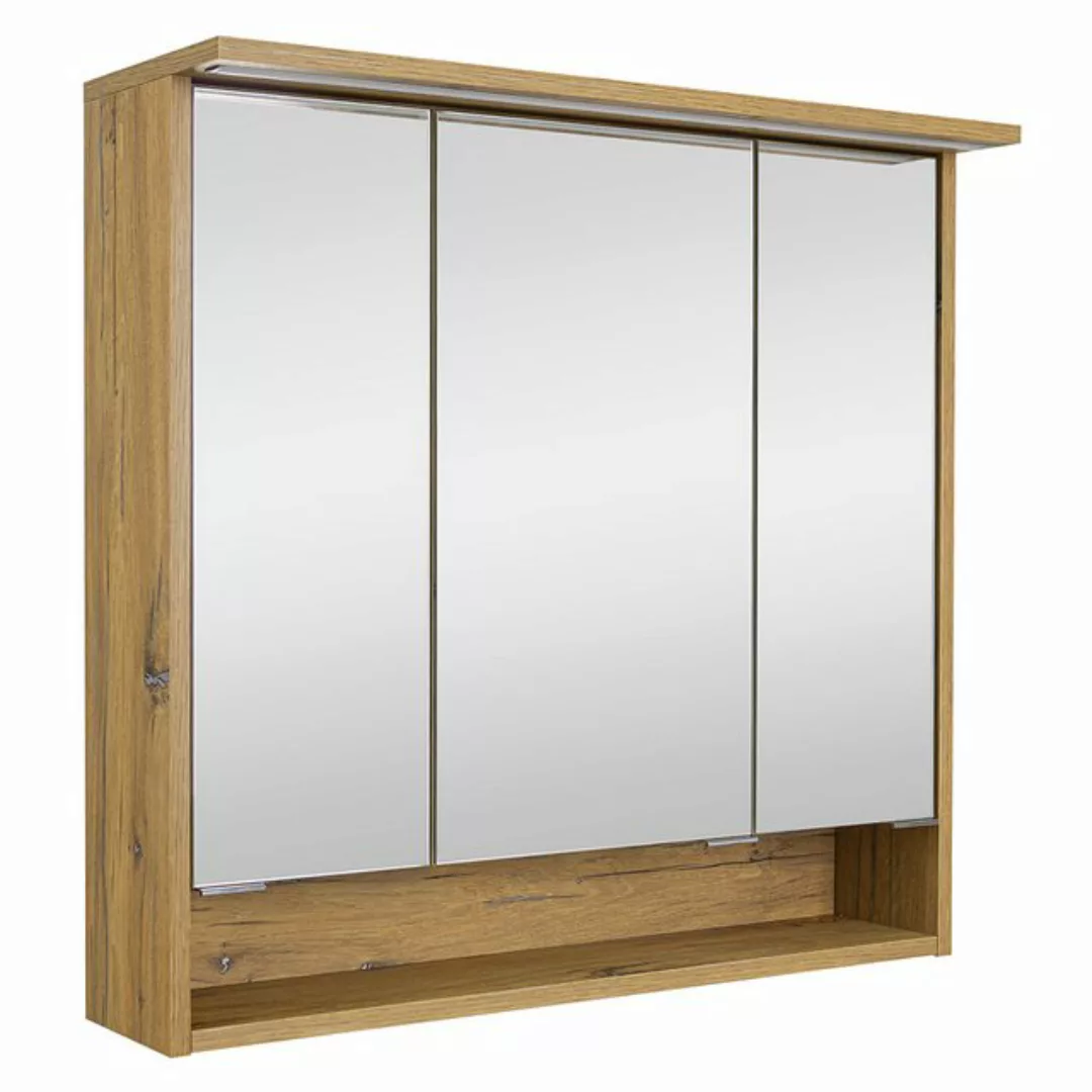 Lomadox Spiegelschrank MILAZZO-147 Eiche Badschrank LED Beleuchtung 75,2x72 günstig online kaufen