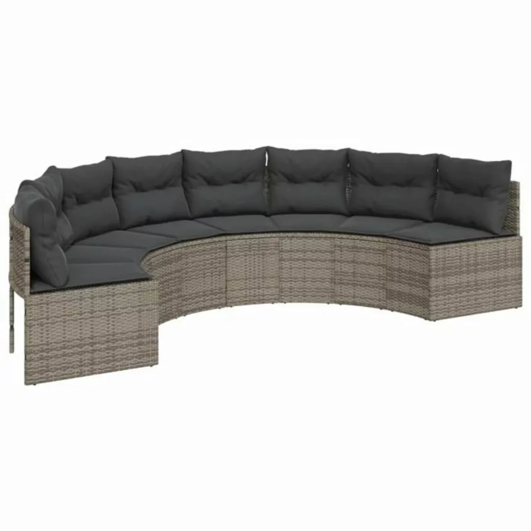 vidaXL Loungesofa Gartensofa mit Kissen Halbrund Grau Poly Rattan, 1 Teile günstig online kaufen