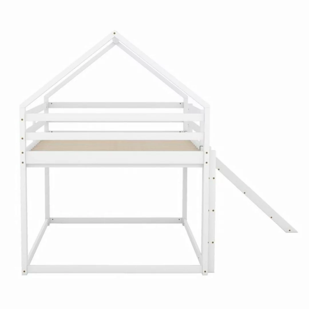 MODFU Kinderbett Holzbett Einzelbett Hausbett (Weiß, 140x200cm, mit Rutsche günstig online kaufen