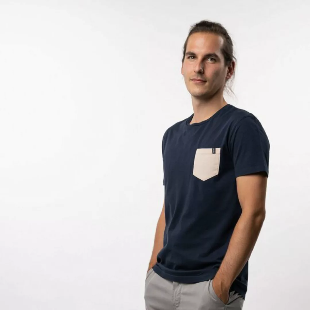 Vilip - Pocket T-shirt Aus Biobaumwolle, Navy-beige, Beige-bordeaux günstig online kaufen