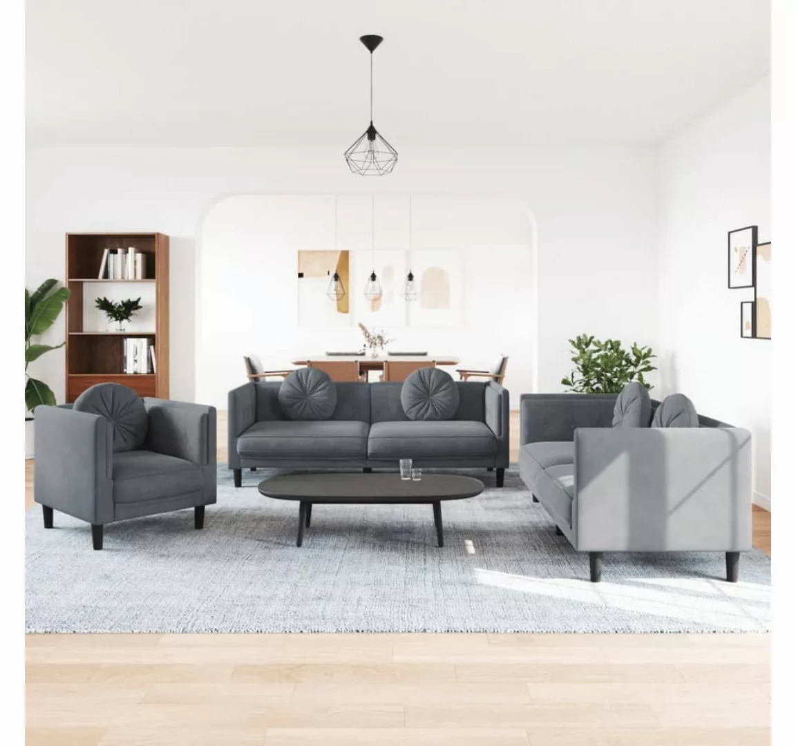 vidaXL Sofa Sofagarnitur Set mit Kissen Samt, 3-tlg., Dunkelgrau günstig online kaufen