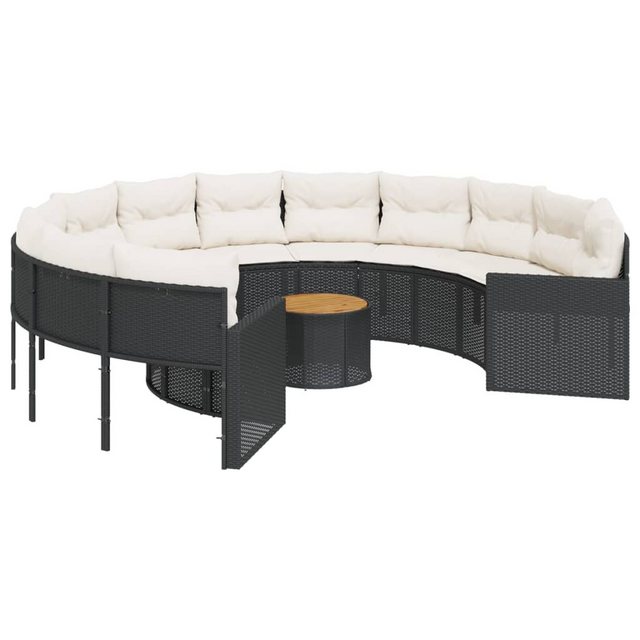 vidaXL Loungesofa Gartensofa mit Tisch und Kissen Rund Schwarz Poly-Rattan günstig online kaufen