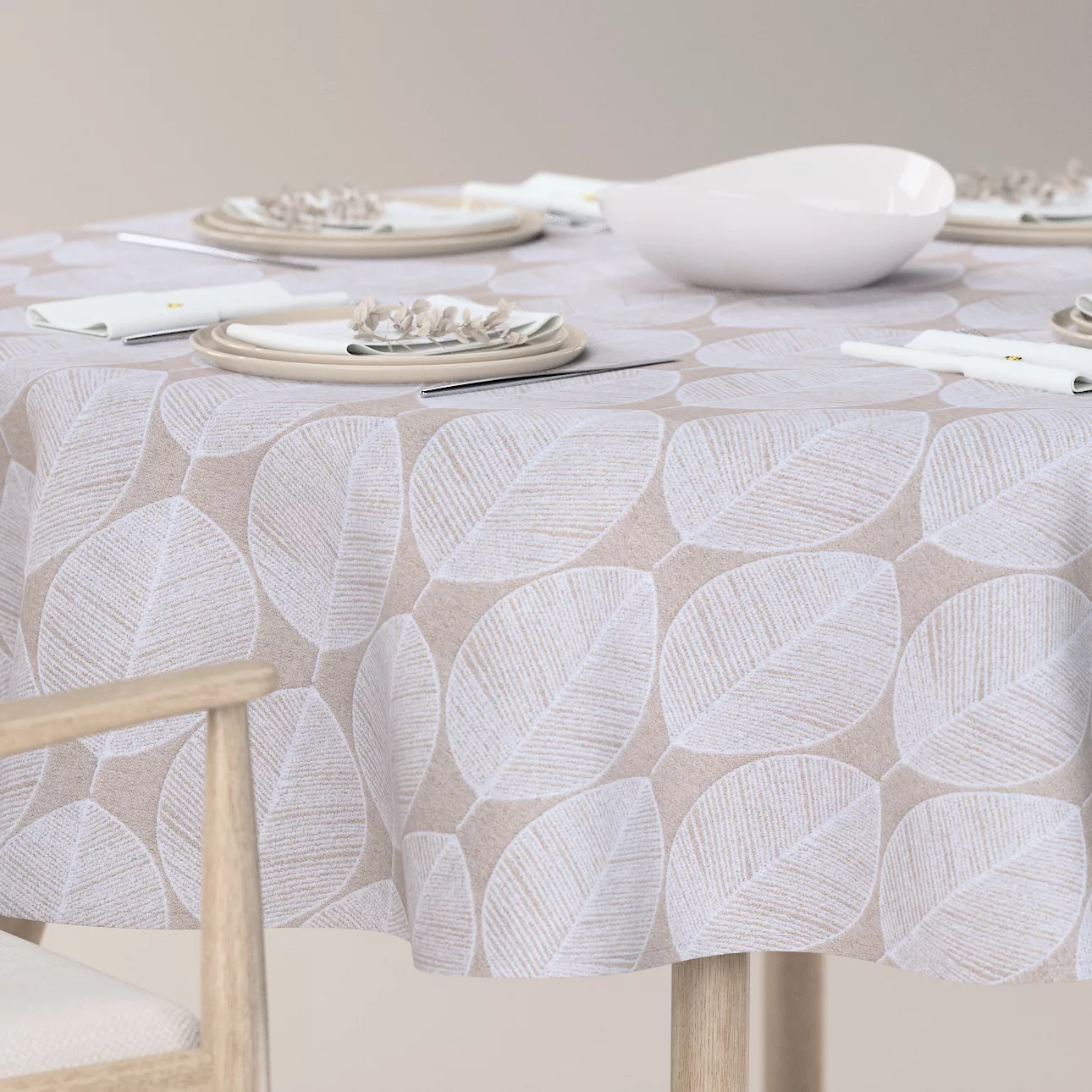 Runde Tischdecke, beige-weiß, Sunny (143-85) günstig online kaufen