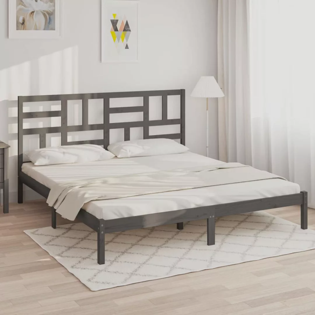 vidaXL Bettgestell Massivholzbett Grau 200x200 cm Bett Bettgestell Doppelbe günstig online kaufen