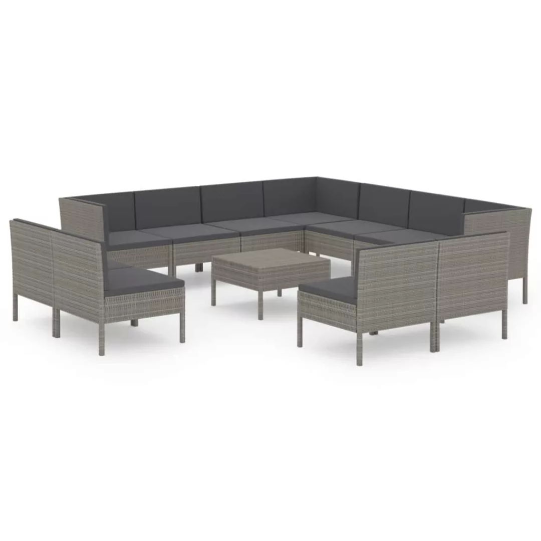 12-tlg. Garten-lounge-set Mit Auflagen Poly Rattan Grau günstig online kaufen